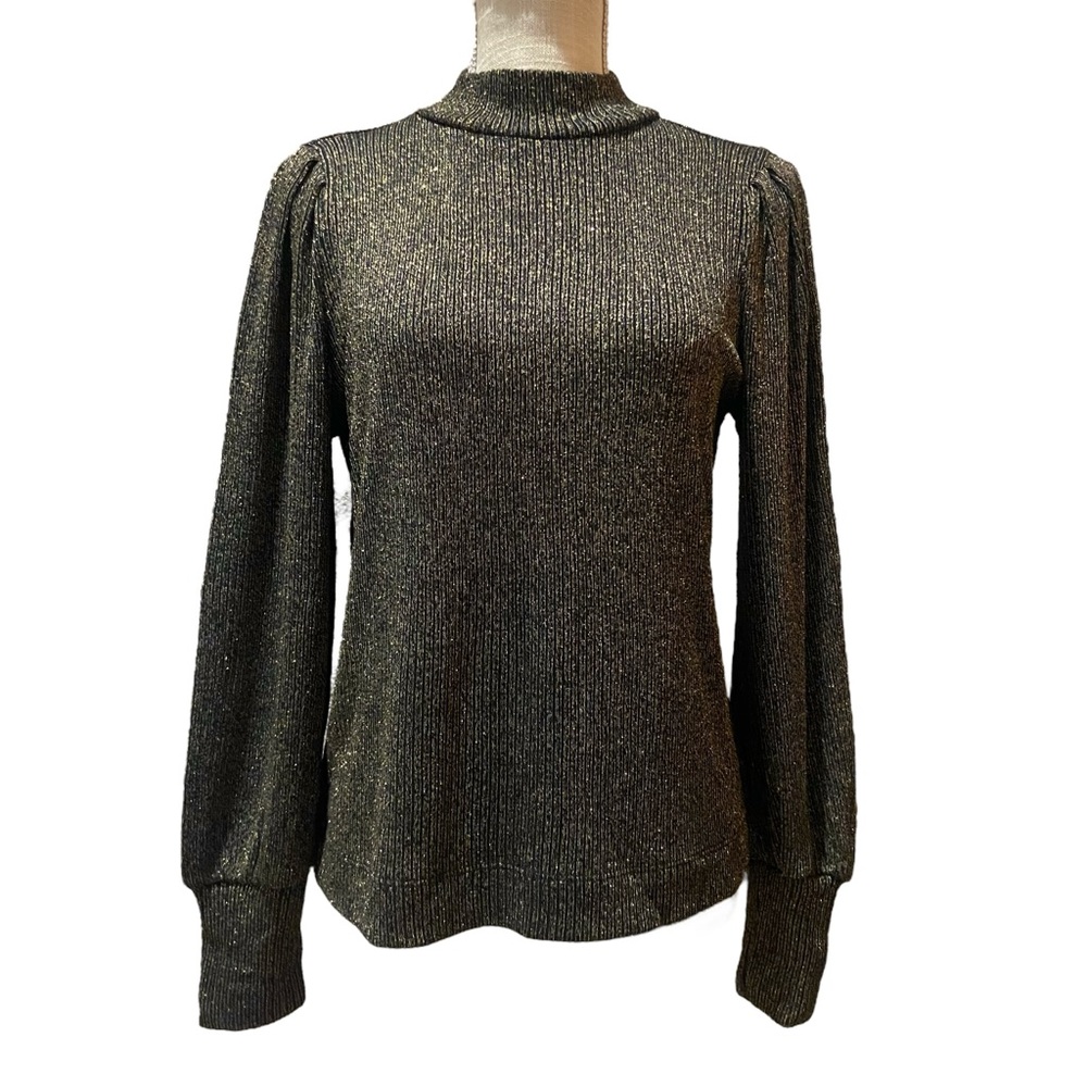 NWT LOFT Simmery Black & Gold Mock Turtleneck Long Sleeve Top- Medium